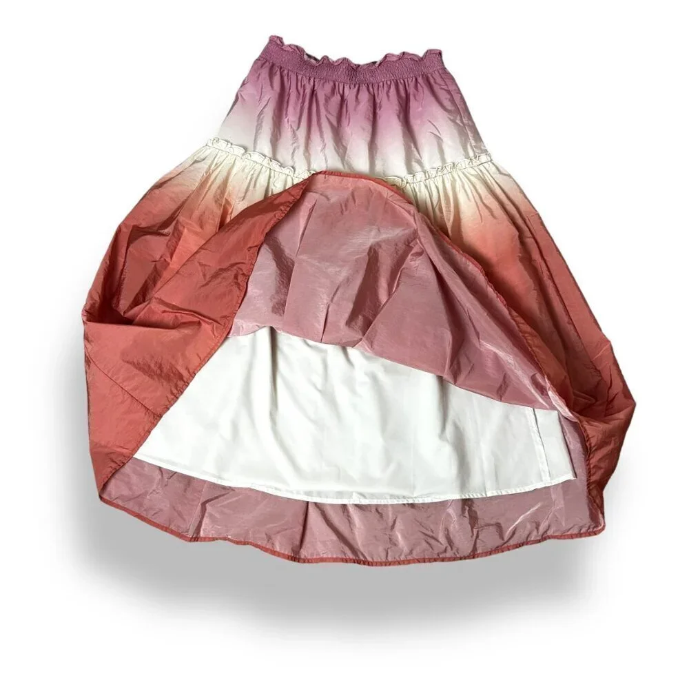 Sea New York Dip Dyed Ombre Orange Pink Taffeta Tiered Midi Skirt Zanna Sz 0
